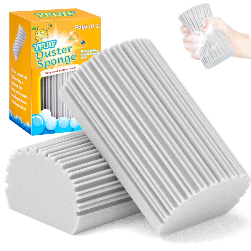 YFUIF 2 Pack Damp Clean Duster Sponge, Magic Sponge Eraser for Household Cleaning, Reusable Dusters Cleaning Supplies for Housekeeping, Dish, Blinds, Glass, Baseboards,Window Track Grooves and Faucets - Image 1