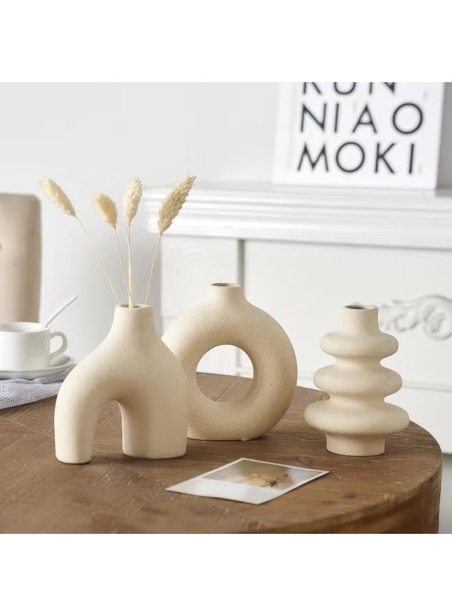  MXXSEE طقم مزهريات سيراميك بيضاء مكون من 3 قطع، مزهريات صغيرة لنبات البامباس، مزهرية بوهيمية عصرية للديكور، مزهريات بيضاء مستديرة كقطع مركزية لحفلات الزفاف، غرف المعيشة، غرف النوم، طاولات القهوة، وطاولات الطعام - Image 5