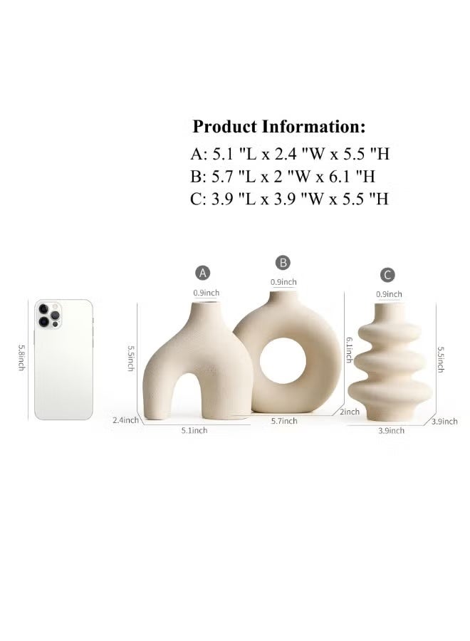  MXXSEE طقم مزهريات سيراميك بيضاء مكون من 3 قطع، مزهريات صغيرة لنبات البامباس، مزهرية بوهيمية عصرية للديكور، مزهريات بيضاء مستديرة كقطع مركزية لحفلات الزفاف، غرف المعيشة، غرف النوم، طاولات القهوة، وطاولات الطعام - Image 3