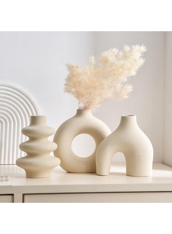  MXXSEE طقم مزهريات سيراميك بيضاء مكون من 3 قطع، مزهريات صغيرة لنبات البامباس، مزهرية بوهيمية عصرية للديكور، مزهريات بيضاء مستديرة كقطع مركزية لحفلات الزفاف، غرف المعيشة، غرف النوم، طاولات القهوة، وطاولات الطعام - Image 1