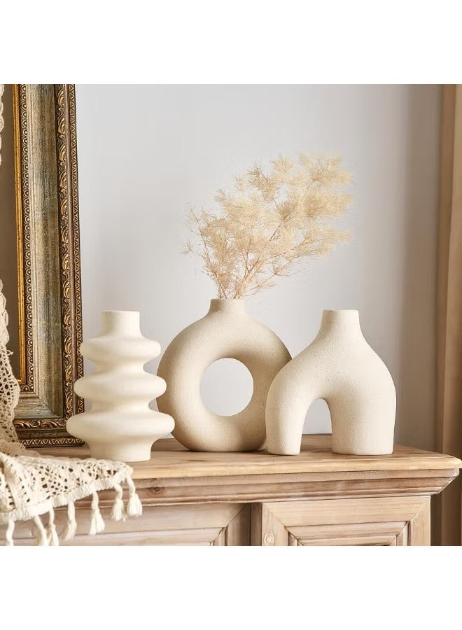  MXXSEE طقم مزهريات سيراميك بيضاء مكون من 3 قطع، مزهريات صغيرة لنبات البامباس، مزهرية بوهيمية عصرية للديكور، مزهريات بيضاء مستديرة كقطع مركزية لحفلات الزفاف، غرف المعيشة، غرف النوم، طاولات القهوة، وطاولات الطعام - Image 2