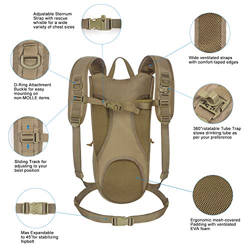 Unigear Tactical Hydration Packs Backpack 1050D with 3L Water Bladder, Thermal Insulation Pack Keeps Liquid Cool up to 4 Hours for Hiking, Cycling, Hunting and Climbing (Tan) - Image 3