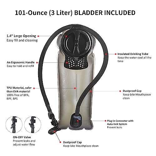 Unigear Tactical Hydration Packs Backpack 1050D with 3L Water Bladder, Thermal Insulation Pack Keeps Liquid Cool up to 4 Hours for Hiking, Cycling, Hunting and Climbing (Tan) - Image 4