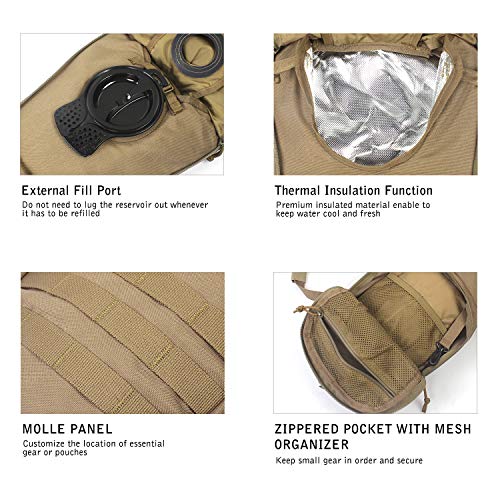 Unigear Tactical Hydration Packs Backpack 1050D with 3L Water Bladder, Thermal Insulation Pack Keeps Liquid Cool up to 4 Hours for Hiking, Cycling, Hunting and Climbing (Tan) - Image 5