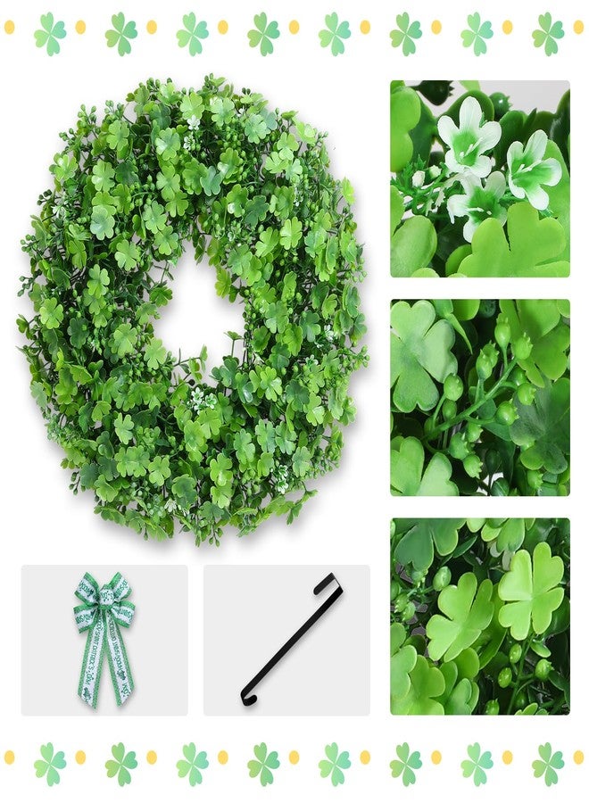 Huadanbor Wreath, St. Patrick's Day Wreaths, Wreaths for Front Door, Including Bowknot and Wreath Hanger, for Spring Summer. Indoors,Outdoors, corridors, Offices. (Green) - Image 2