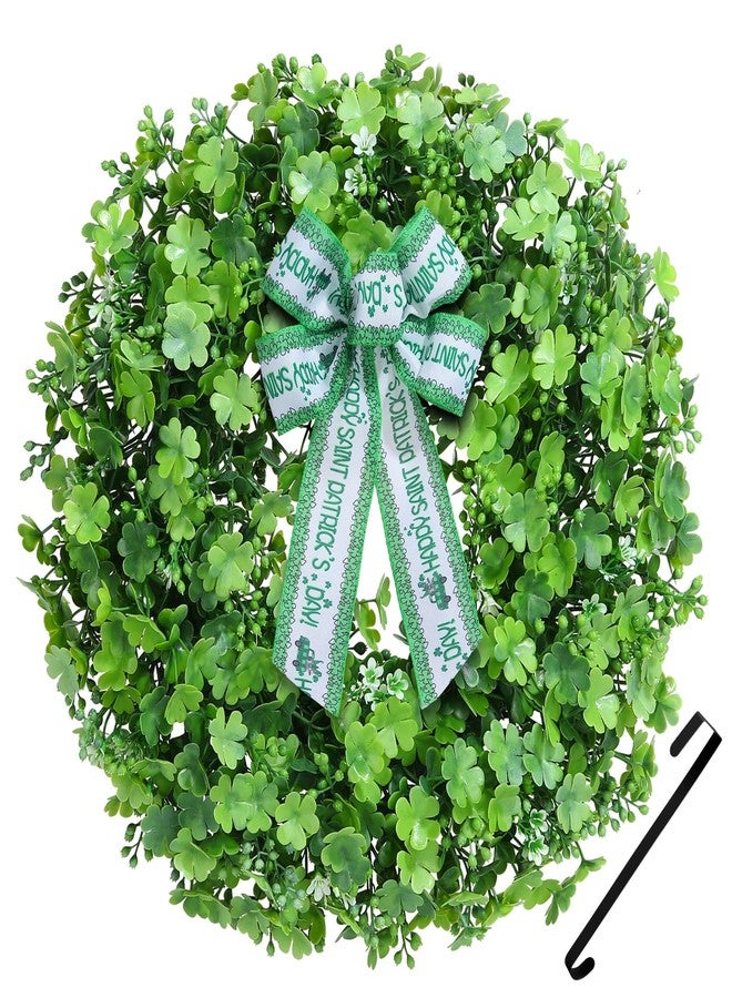 Huadanbor Wreath, St. Patrick's Day Wreaths, Wreaths for Front Door, Including Bowknot and Wreath Hanger, for Spring Summer. Indoors,Outdoors, corridors, Offices. (Green) - Image 1