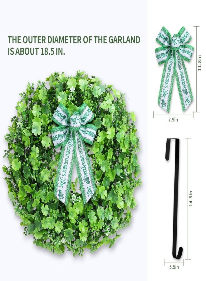 Huadanbor Wreath, St. Patrick's Day Wreaths, Wreaths for Front Door, Including Bowknot and Wreath Hanger, for Spring Summer. Indoors,Outdoors, corridors, Offices. (Green) - Image 3