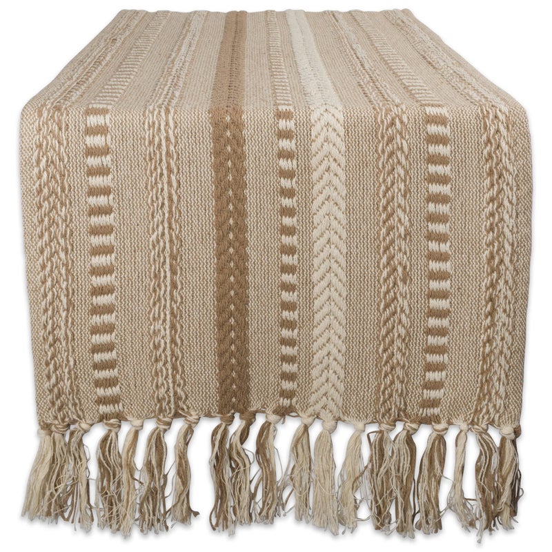 DII Farmhouse Braided Stripe Table Runner Collection, 15x108 (15x113, Fringe Included), Stone - Image 1