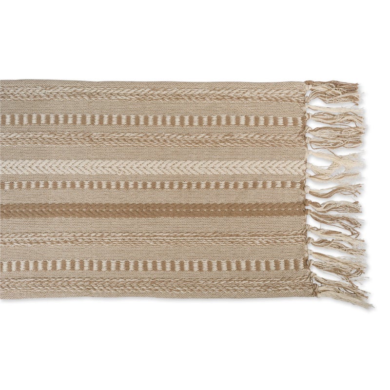 DII Farmhouse Braided Stripe Table Runner Collection, 15x108 (15x113, Fringe Included), Stone - Image 2