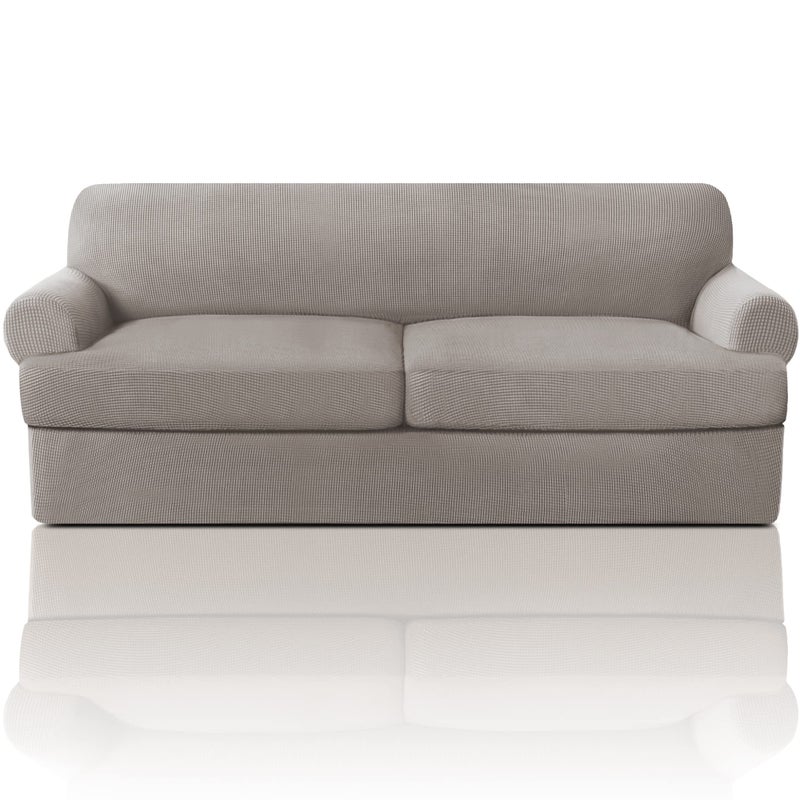 PrinceDeco PrinceDeco T Cushion Sofa Slipcover 3 Pieces Sofa Covers for T Cushion Couch Soft Couch Covers Sofa Slip Cover Furniture Covers with 2 Individual T Shape Seat Covers Width Up to 90 Taupe 