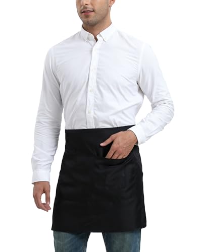 Xeoxarel 1 Pack Bistro Half Aprons with 4 Pockets, Unisex Waitress Waiter Waist Server Apron for Women and Men 27''X18'' - Image 2