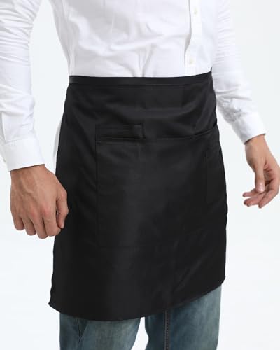 Xeoxarel 1 Pack Bistro Half Aprons with 4 Pockets, Unisex Waitress Waiter Waist Server Apron for Women and Men 27''X18'' - Image 3