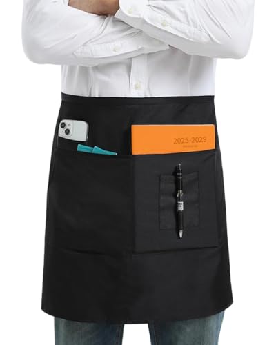 Xeoxarel 1 Pack Bistro Half Aprons with 4 Pockets, Unisex Waitress Waiter Waist Server Apron for Women and Men 27''X18'' - Image 1