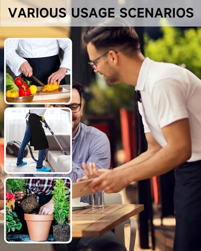 Xeoxarel 1 Pack Bistro Half Aprons with 4 Pockets, Unisex Waitress Waiter Waist Server Apron for Women and Men 27''X18'' - Image 5
