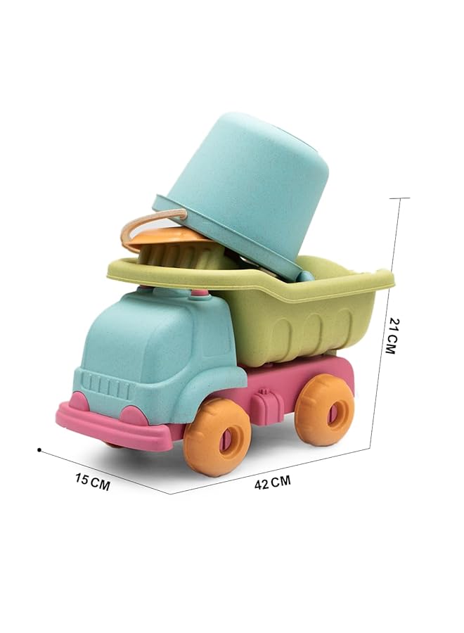IToys Beach Sand Toy Truck Set Pastel Colours 42 X 21 X 15 Cm Dump Truck With Bucket And Sand Tools - Image 4