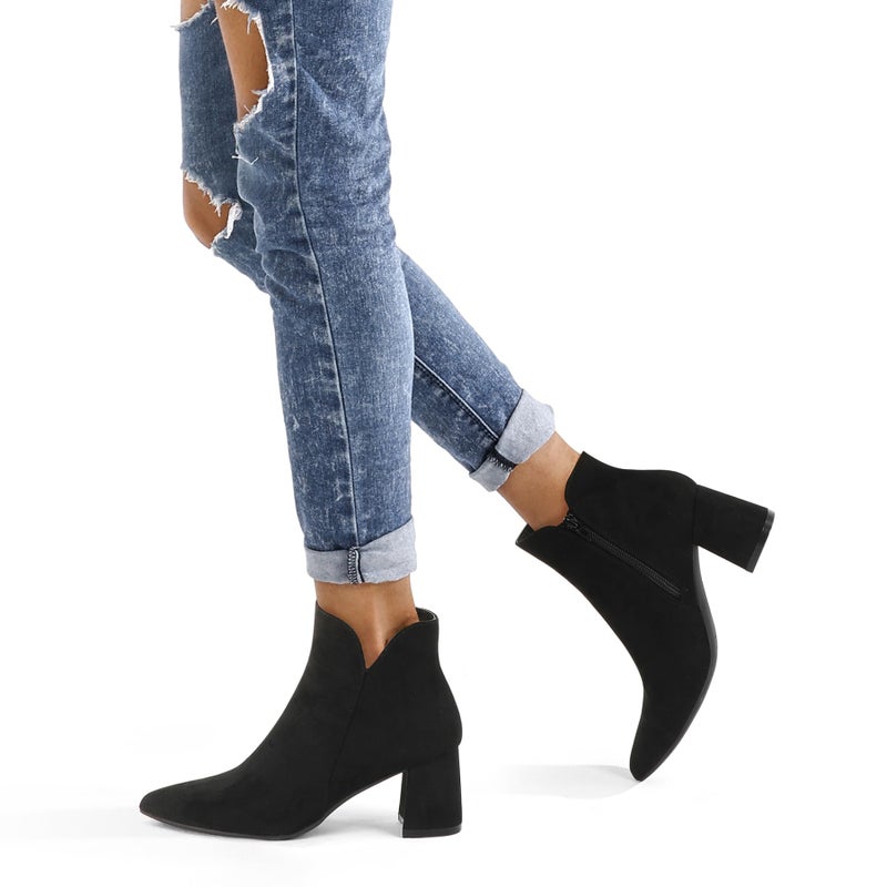 mysoft Women's Ankle Boots Chunky Block Low Heel Comfortable Pointed Toe Side V Cutout Dressy Office Booties with Zipper - Image 2