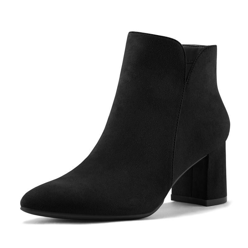 mysoft Women's Ankle Boots Chunky Block Low Heel Comfortable Pointed Toe Side V Cutout Dressy Office Booties with Zipper - Image 1
