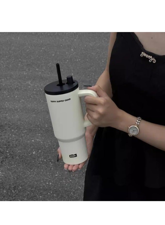 Ceramic Lined Insulated Cup, 710ml Large Capacity Water Cup, Straw Cup, Cold Insulation Car Ice Cream Cup  - Image 2