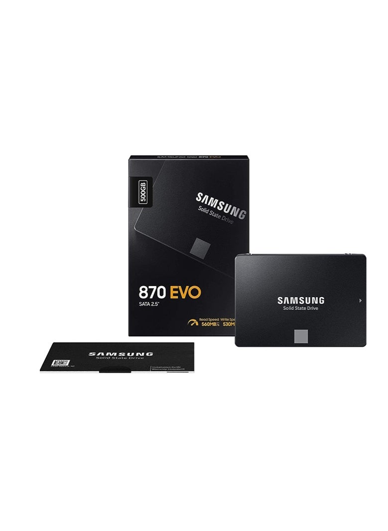 500GB 870 EVO SATA III 2.5" Internal SSD, Up to 560 MB/s Seq Read & 530 MB/s Seq Write Speed, V-NAND Technology, 512MB LPDDR4 Cache, MKX Controller, 1.5M Hrs. MTBF, Black | MZ-77E500BW 500 GB