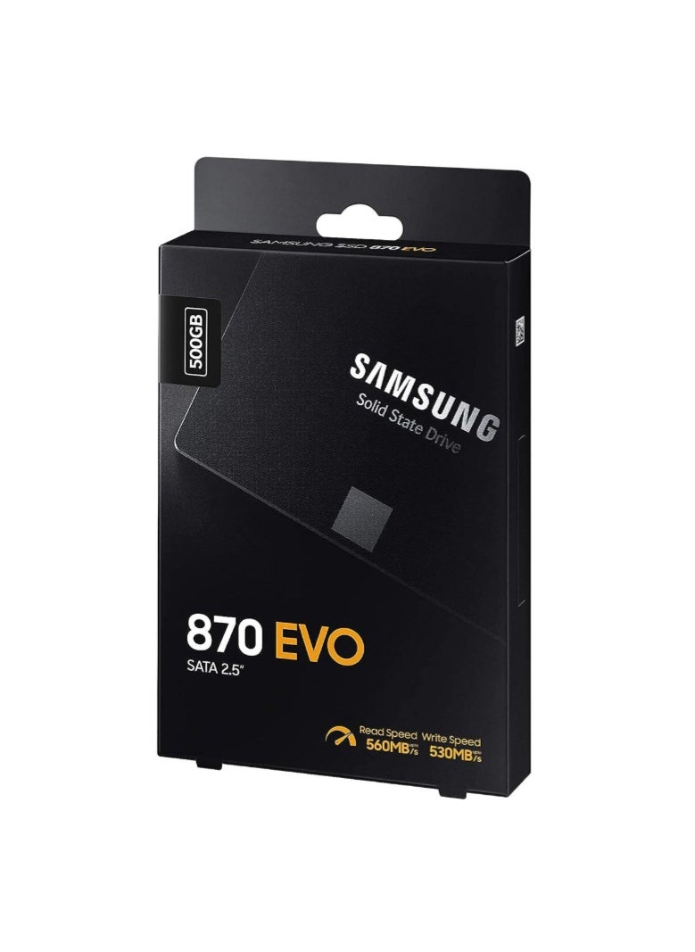 500GB 870 EVO SATA III 2.5" Internal SSD, Up to 560 MB/s Seq Read & 530 MB/s Seq Write Speed, V-NAND Technology, 512MB LPDDR4 Cache, MKX Controller, 1.5M Hrs. MTBF, Black | MZ-77E500BW 500 GB