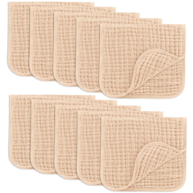 Comfy Cubs Muslin Burp Cloths 20" x 10", Pack of 10 - Large, 6-Layer, Ultra Absorbent 100% Cotton for Baby Drool and Messes - Soft, Safe & Gentle Baby Burp Cloths for Boys & Girls - Cream - Image 1