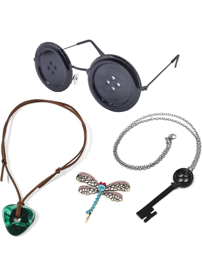 TFiOXL 4 Pcs Accessories Fit for Cosplay Costume, Button Eyes Glasses, Key Necklace, Hair Clip, Green Stone Set for Girls and Boys - Image 1