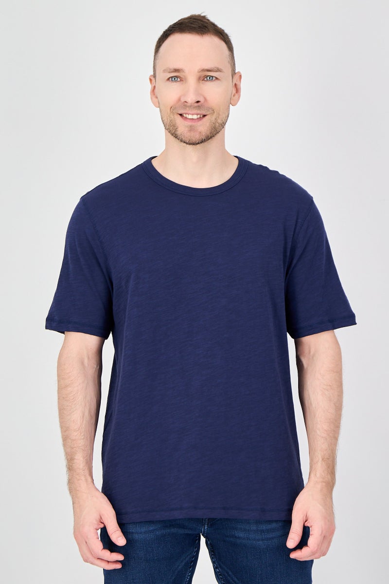 Palm Beach Men Crew Neck Short Sleeve Plain T-Shirt, Navy - Image 1