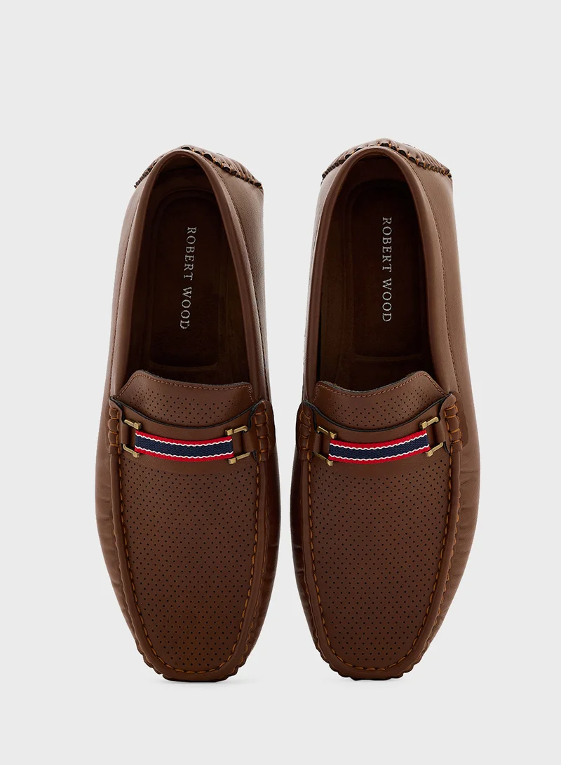 Robert Wood Perforated Webbing Detail Casual Loafers