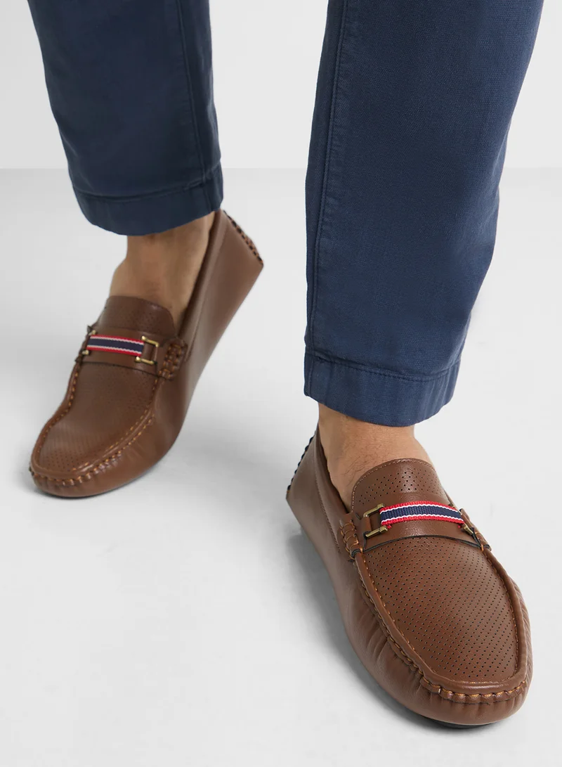 Robert Wood Perforated Webbing Detail Casual Loafers