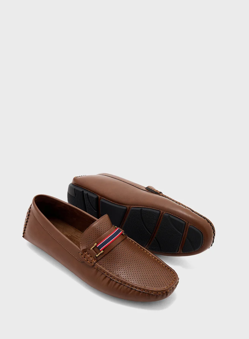 Robert Wood Perforated Webbing Detail Casual Loafers