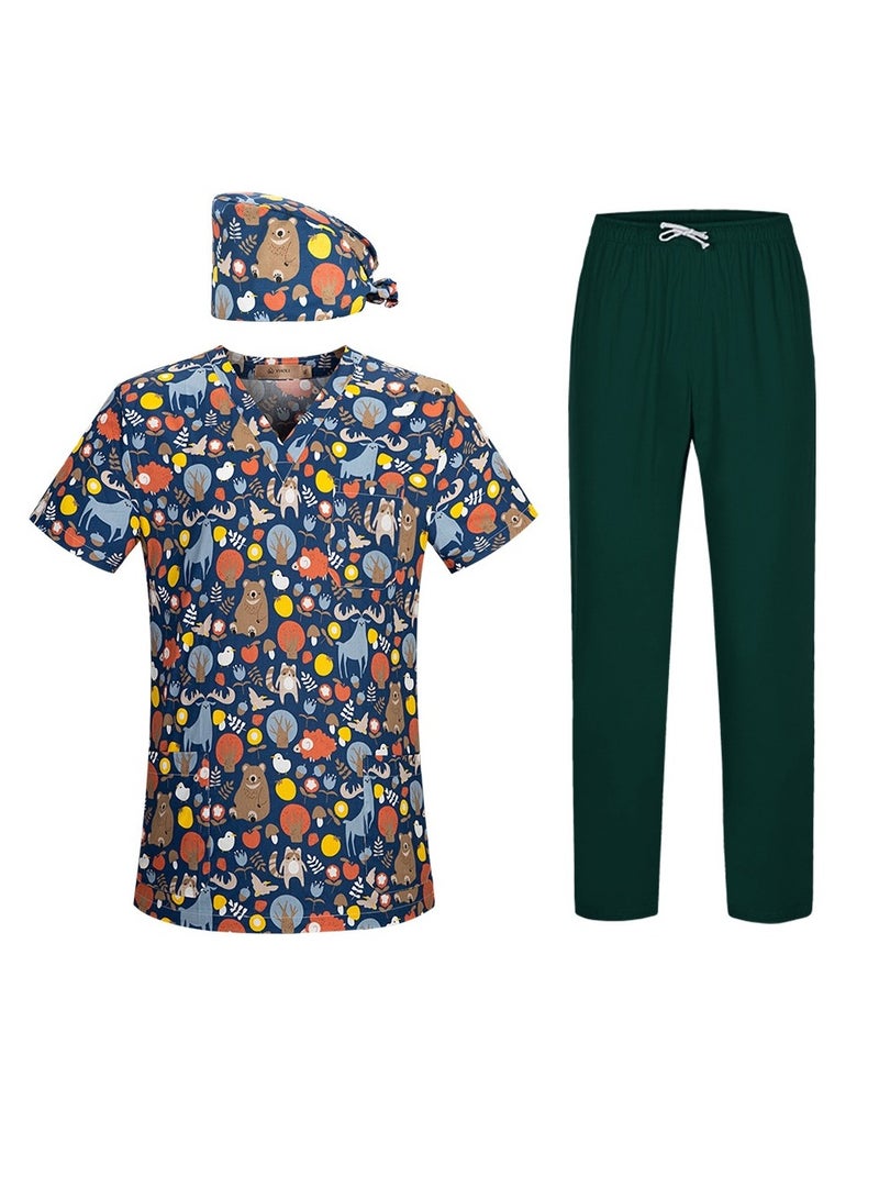 KUYING New V-neck Printed Short Sleeved Pants Surgical Gown And Work Uniform  - Image 1