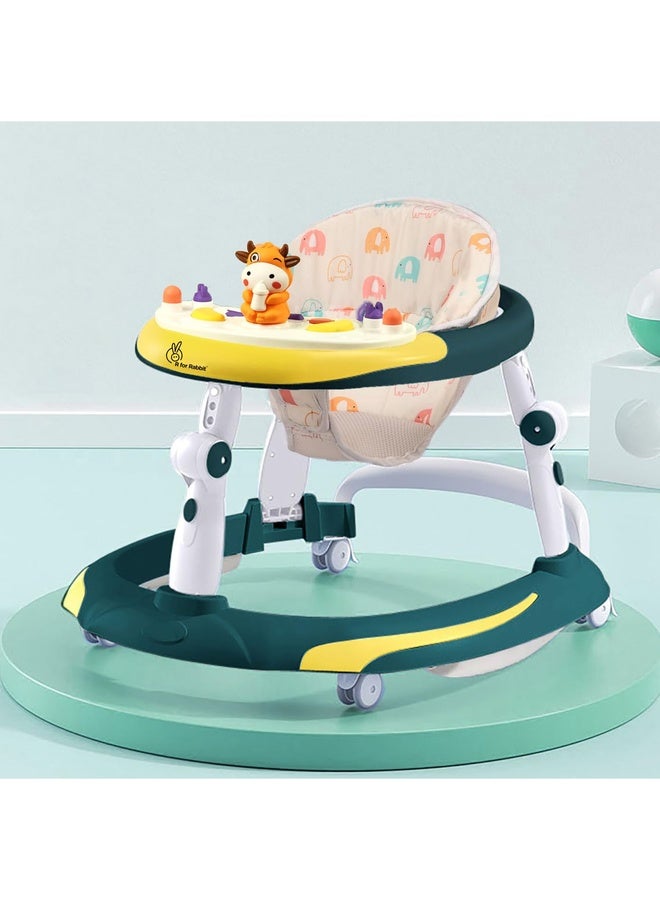 R for Rabbit Little Feet Plus Baby Walker with Rocker 3 Level Height Adjustment and 4 Level Seat Adjustment for Baby Age 6-18 Months Up to 15 KG Weight with Recreational Toy Bar (Green Yellow) - Image 1