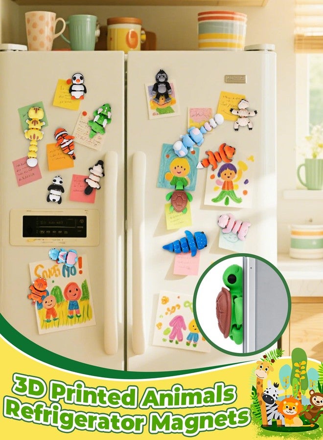 Cessfle 15 Pcs Mini Animal Refrigerator Magnets, Cute Animal Fridge Magnets, Magnet 3D Printed Animals Set, 3D Printed Articulated Animals, Christmas Party Favors Stocking Stuffers, Classroom Rewards - Image 2