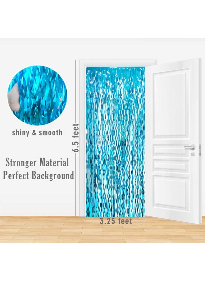 6.4 Ft X 7.8 Ft Metallic Tinsel Foil Fringe Curtains,Pack Of 2 Party Streamer Backdrop For Birthday,Graduation Decorations And New Year Eve (Wavy Light Blue)
