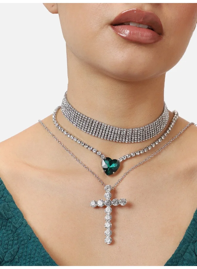 سوهي قلادة حجرية مصممة للحفلات مطلية بالفضة