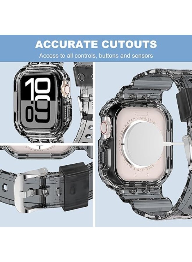 OLYSON Crystal Clear Band with Bumper Case for Apple Watch 45mm 44mm 42mm, Jelly Sport Strap with Integrated Protective Cover for iWatch Series 9 8 7 6 5 4 SE, Men & Women - Image 3