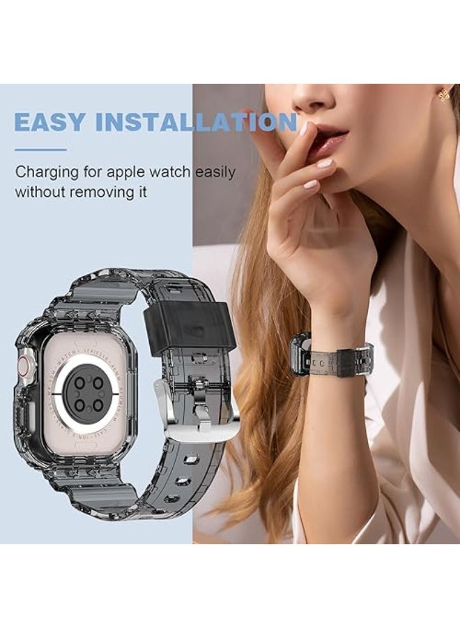 OLYSON Crystal Clear Band with Bumper Case for Apple Watch 45mm 44mm 42mm, Jelly Sport Strap with Integrated Protective Cover for iWatch Series 9 8 7 6 5 4 SE, Men & Women - Image 4