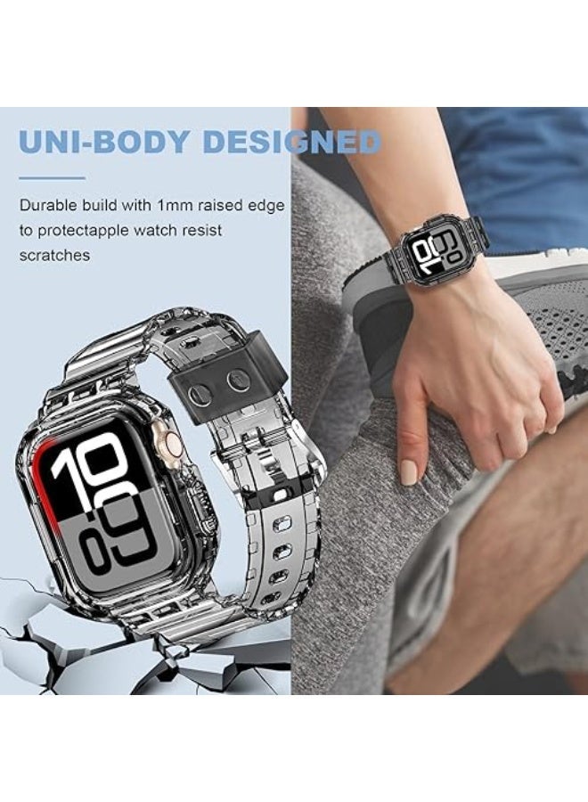 OLYSON Crystal Clear Band with Bumper Case for Apple Watch 45mm 44mm 42mm, Jelly Sport Strap with Integrated Protective Cover for iWatch Series 9 8 7 6 5 4 SE, Men & Women - Image 2