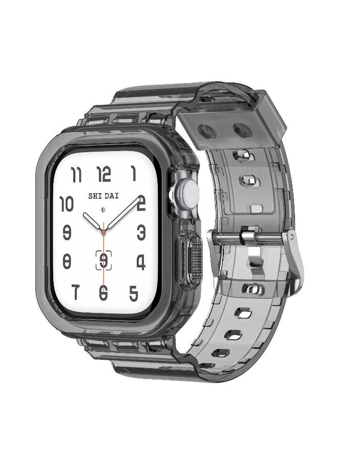 OLYSON Crystal Clear Band with Bumper Case for Apple Watch 45mm 44mm 42mm, Jelly Sport Strap with Integrated Protective Cover for iWatch Series 9 8 7 6 5 4 SE, Men & Women - Image 1