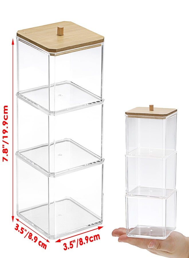 BTSKY Clear Stackable Paper Clip Holder with Bamboo Lid 3-Layer Paperclip Box Thick Acrylic Office Supply Accessory Organizer Square Small Storage Holder Cute Qtip Holder for Office Bathroom Vanity - Image 3