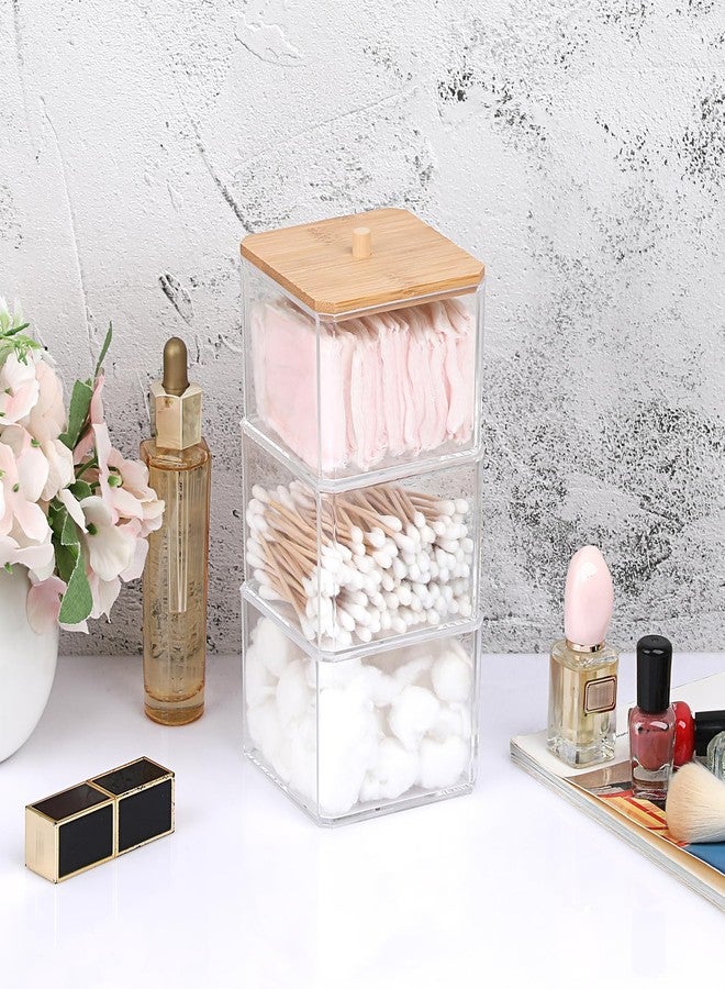 BTSKY Clear Stackable Paper Clip Holder with Bamboo Lid 3-Layer Paperclip Box Thick Acrylic Office Supply Accessory Organizer Square Small Storage Holder Cute Qtip Holder for Office Bathroom Vanity - Image 5