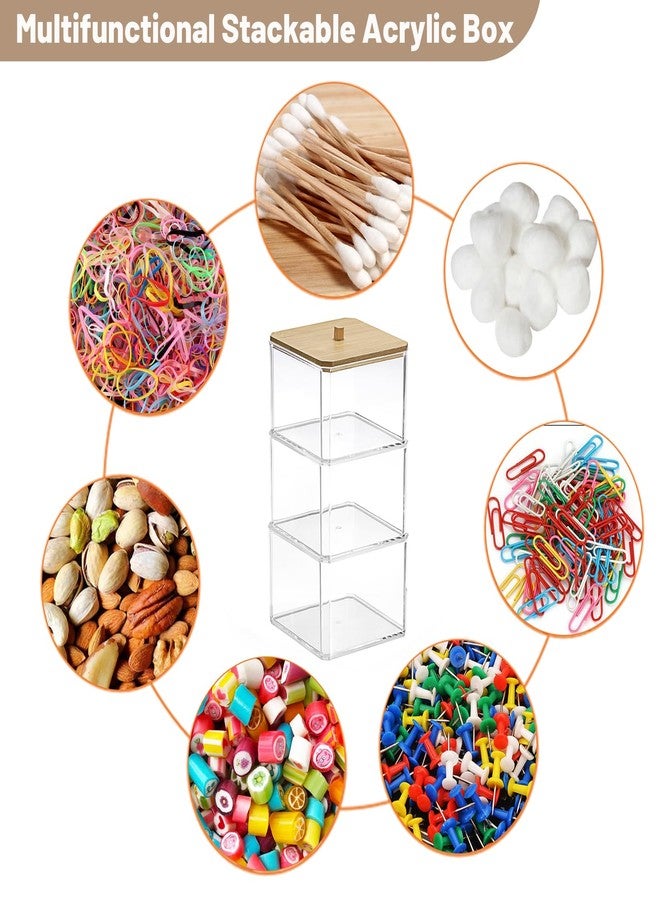 BTSKY Clear Stackable Paper Clip Holder with Bamboo Lid 3-Layer Paperclip Box Thick Acrylic Office Supply Accessory Organizer Square Small Storage Holder Cute Qtip Holder for Office Bathroom Vanity - Image 4