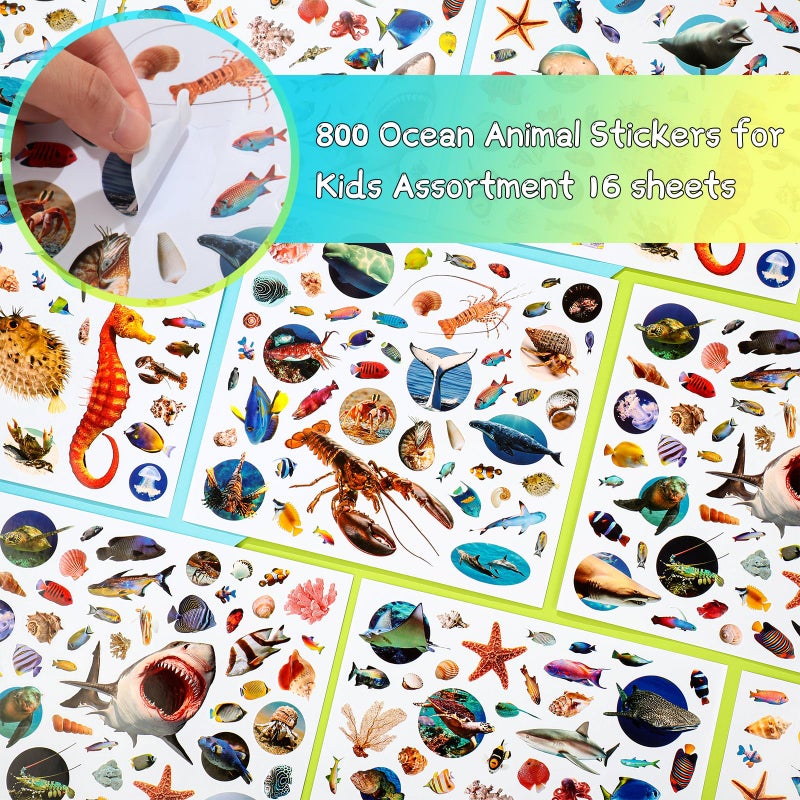 Zonon 800 Pieces Ocean Sea Animal Stickers Waterproof Under The Fish Animal Stickers for Ocean Sea Party Favors  Scrapbooking  Water Bottle Scrapbook Class Rewards Fish Party Supplies - Image 3