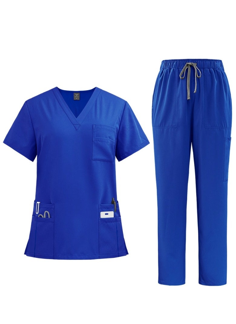 Loquat Medical Uniform Scrubs Set Medical Scrubs 2 Piece Set Top and Pants Suit With Pockets Blue 