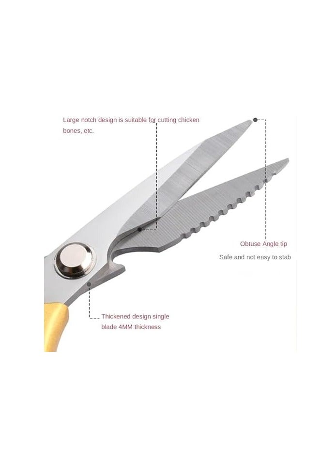 مقص مطبخ فاخر من الستانلس ستيل، مقص دواجن شديد التحمل للحوم والدجاج والمأكولات البحرية والخضروات والاعشاب والشواء، اداة مطبخ متعددة الوظائف مع فتاحة زجاجات (ذهبي) - Image 2