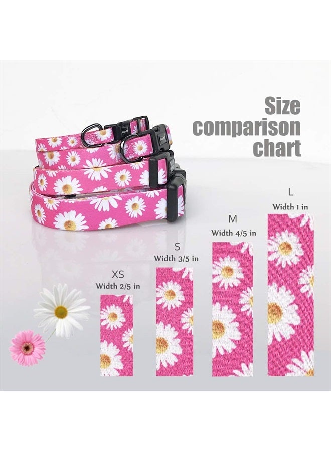 QQPETS Adjustable Soft Dog Collar: Print Flower Pink Multicolor Cute Patterns for XS Small Medium Large Pet Girl Boy Puppy Walking Running Training (S, Small Daisies)