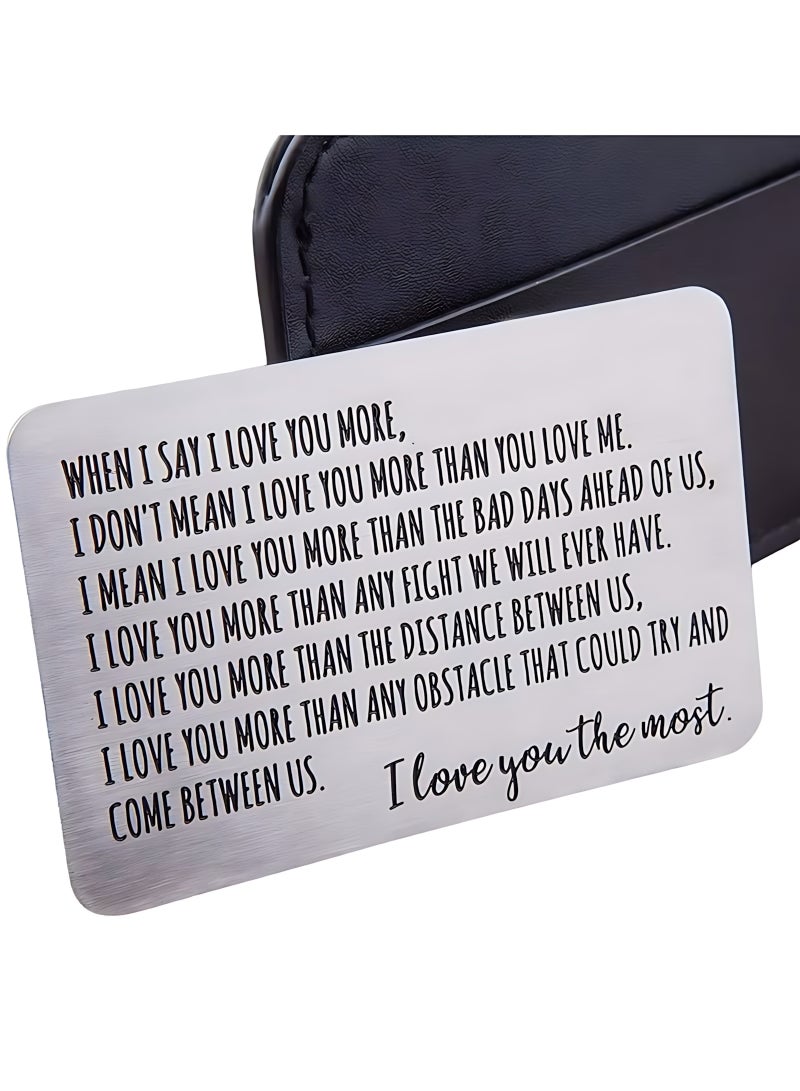 Neonix Wallet Insert Card Anniversary Valentine's Day Gifts Men Husband From Wife Girlfriend Boyfriend Birthday Gifts Metal Mini Love Letters Wedding Gifts Groom & Groom He Her Deployment Gifts - Image 1