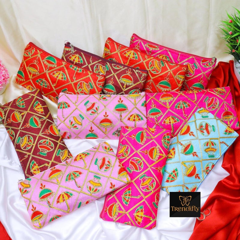 Trendifly Embroidery Wedding Return Gift for Women Wholesale Bridal Traveling potli Bag with Zipper for Ladies Baby Shower Shagun Purse Gifting Haldi Mehandi for Girl - Image 4