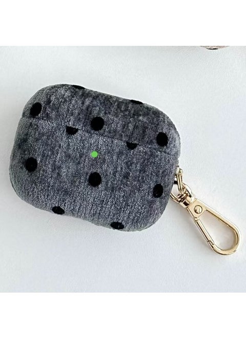 Suitable For AppleAirpods Pro2 Protective Cover Cloth Ripple Point Fine Velvet 4 Generation Bluetooth Headset Protective Cover Hard-Color:Black Spots-Model:AirPods Pro