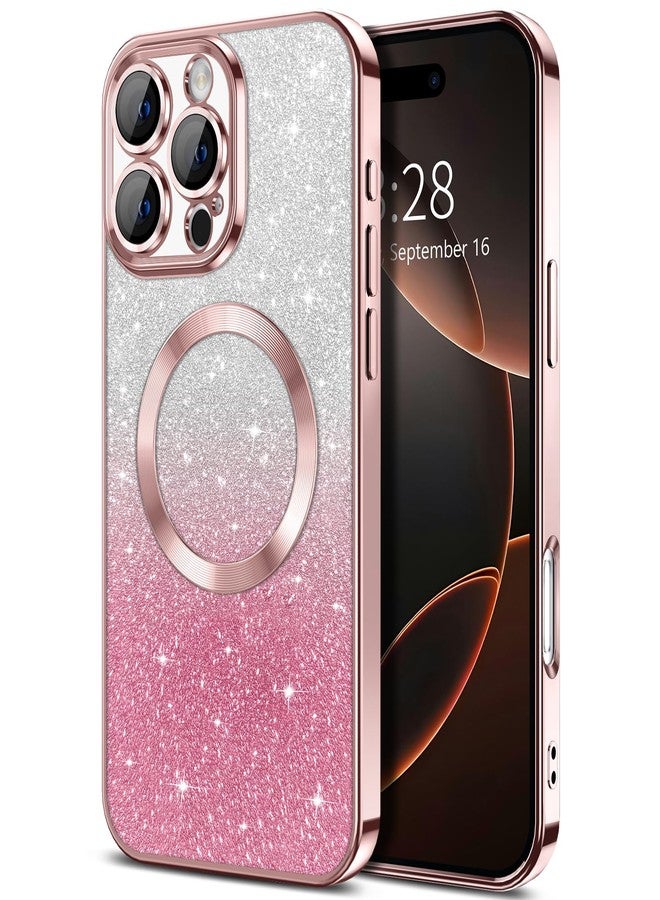 Hython for iPhone 16 Pro Max Case Clear Magnetic Glitter Phone Cases [Compatible with MagSafe] Full Camera Lens Protector Slim Gradient Sparkle Luxury Plating Shockproof Protective Cover Women, Pink - Image 1